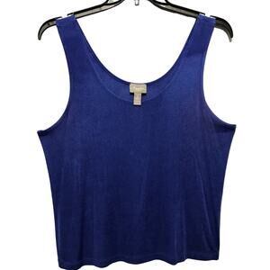 Chicos Travelers Size 3 US XL Blue Slinky Knit Tank Top Sleeveless Shell Scoop